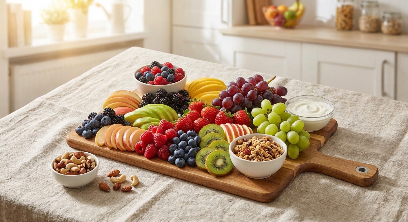 건강한 간식과 과일이 정돈된 모습