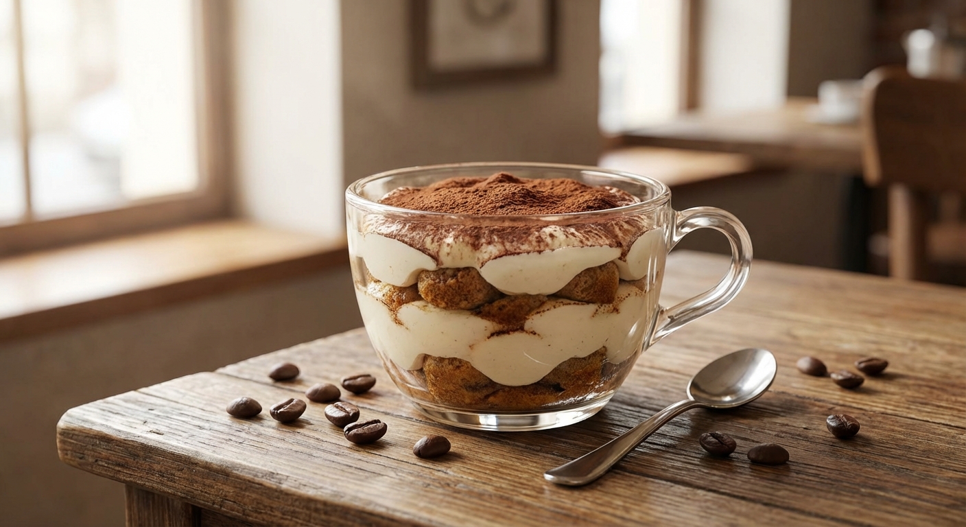 투명한 컵에 담긴 티라미수