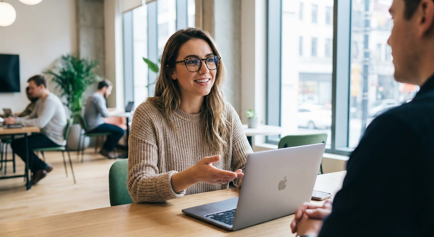 크리에이터가 맥북으로 작업하는 장면 또는 인터뷰 사진