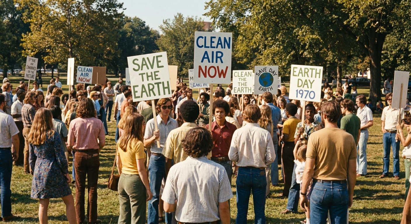 1970년대 지구의 날 시위 모습 연상 이미지