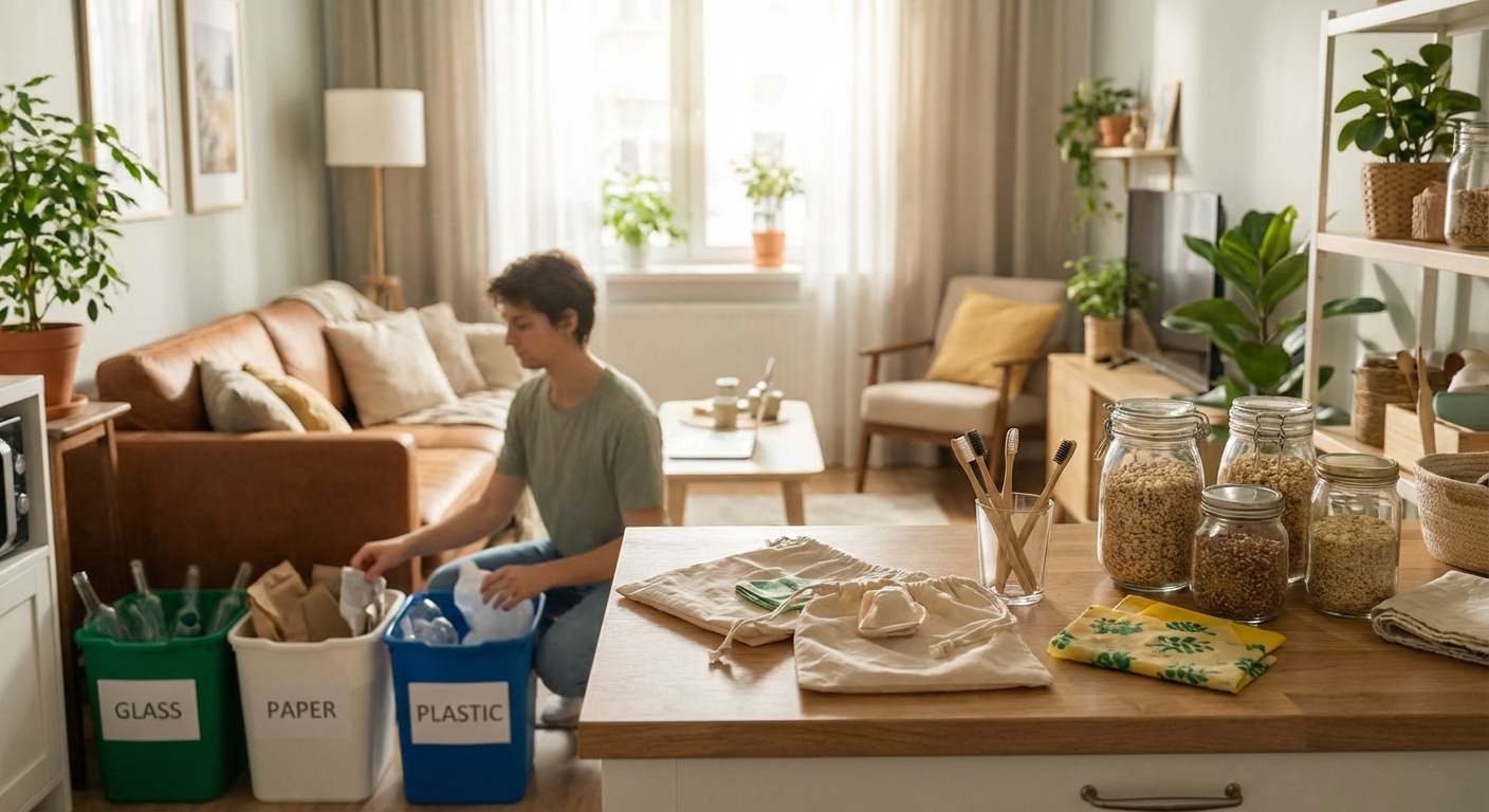 친환경 생활용품과 재활용 분리수거 모습