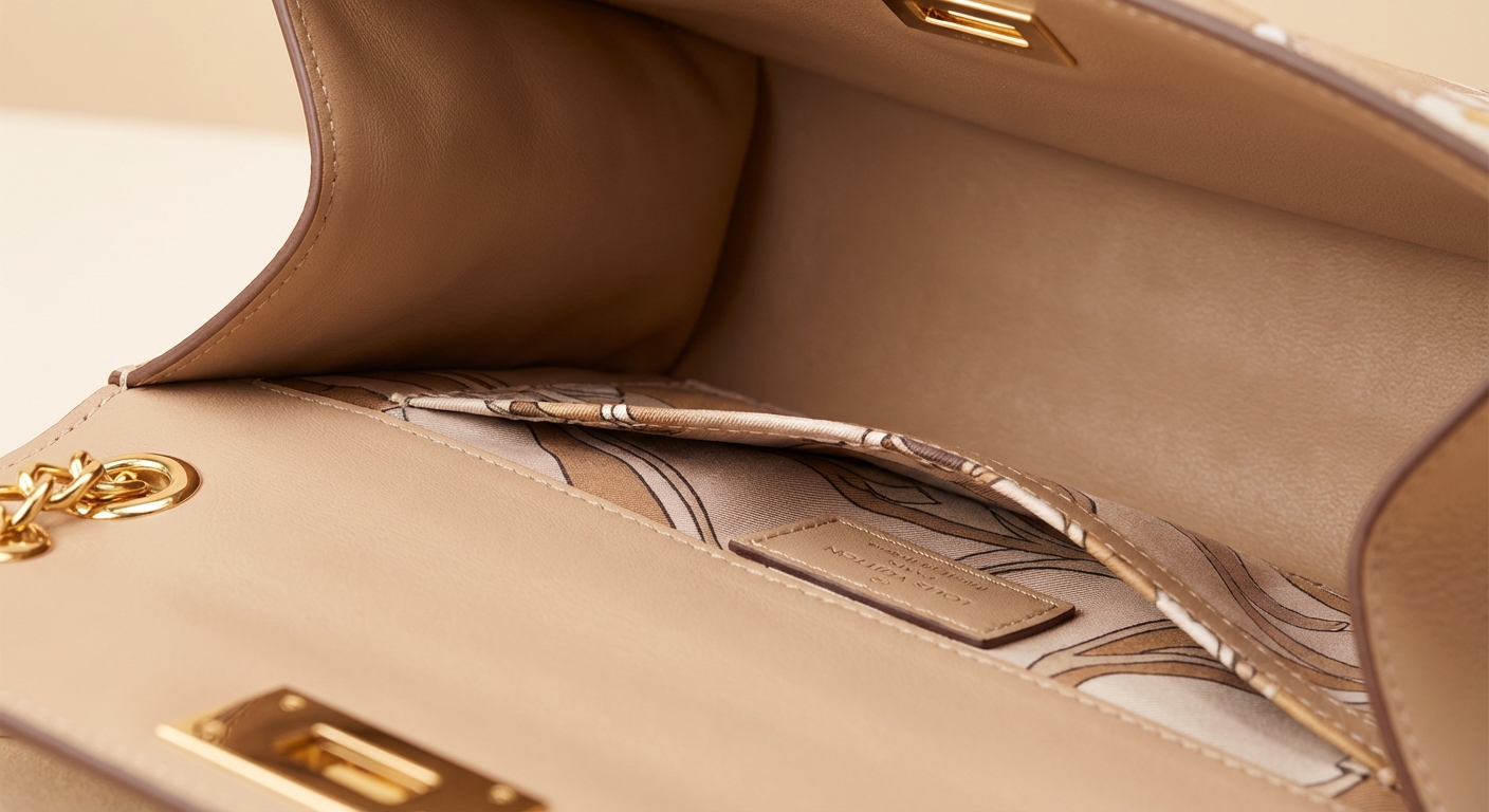 명품 가방 안감과 소재 클로즈업