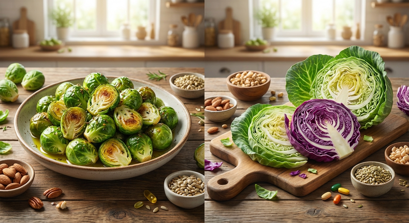 방울 양배추와 양배추의 영양성분 비교 이미지