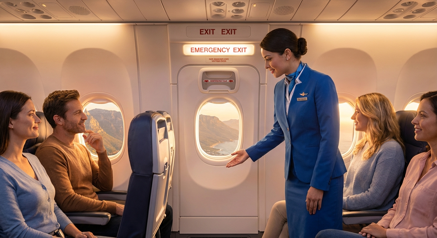 비행기 비상구 또는 안전 시범 장면