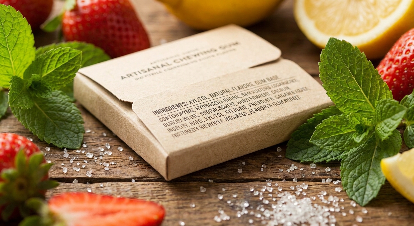 껌 성분표가 클로즈업된 사진