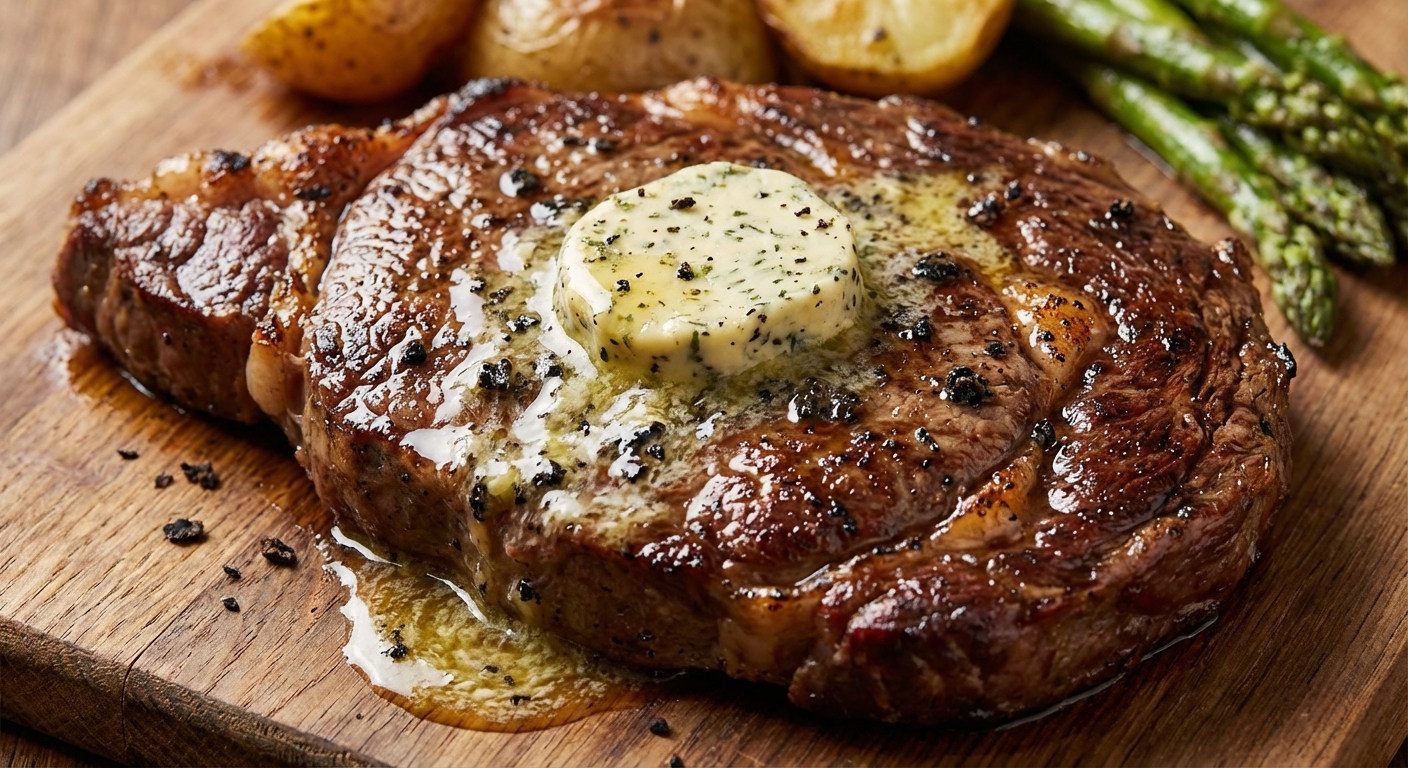 스테이크 위에 녹아내리는 트러플 버터