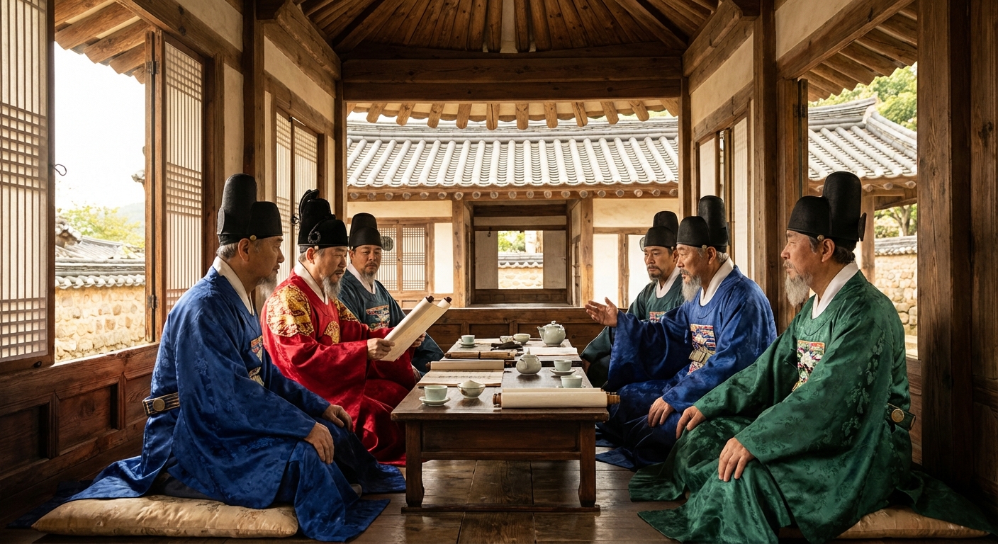 조선시대 관복 또는 관료들의 회의 장면