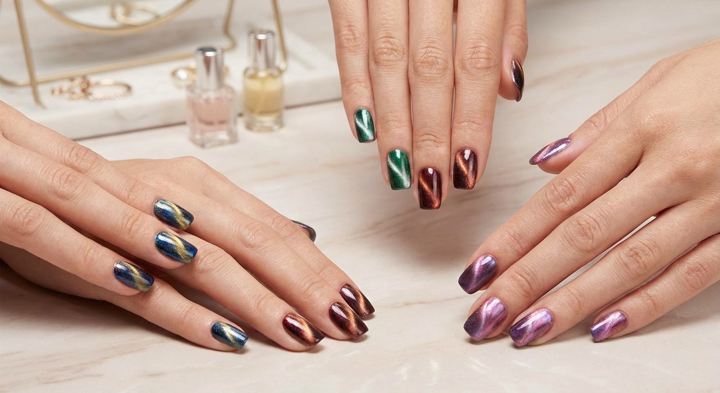 다양한 컬러 조합 자석 네일 예시