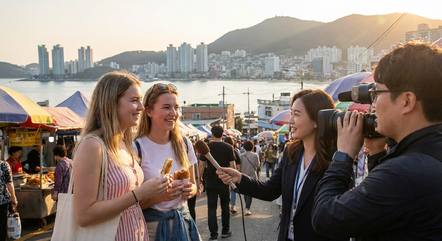 부산 관광객 현장 인터뷰 사진