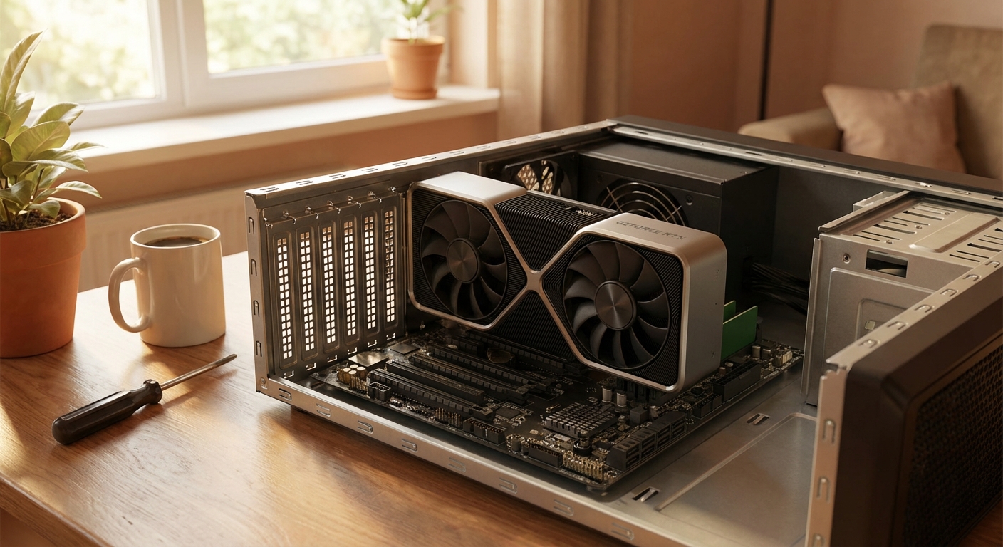 그래픽카드가 메인보드에 장착된 모습