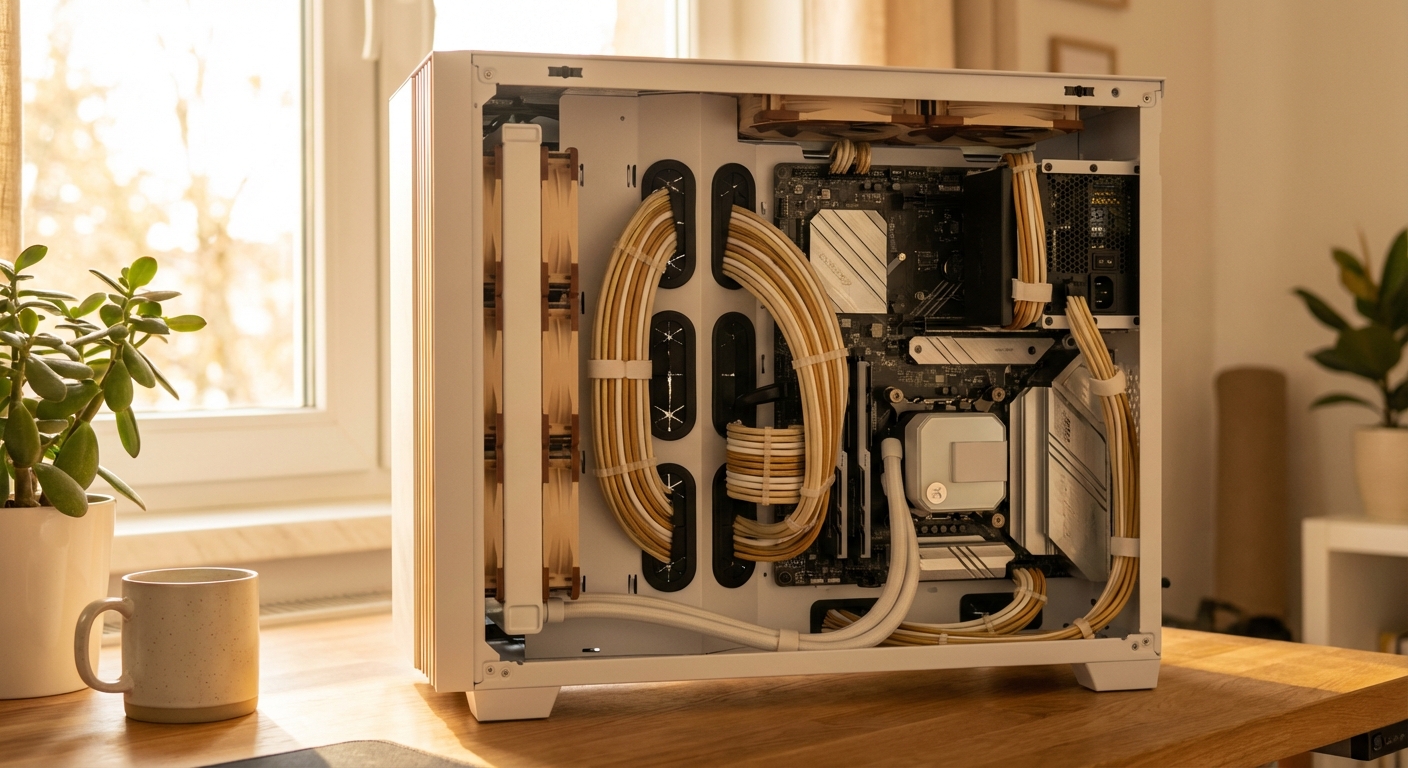 컴퓨터 케이스 내부의 깔끔한 케이블 정리