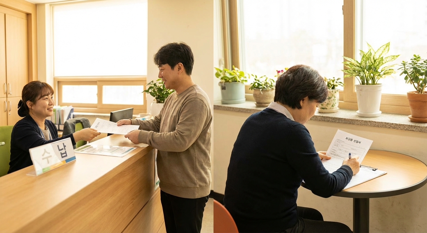 보건증 신청서와 수납 창구