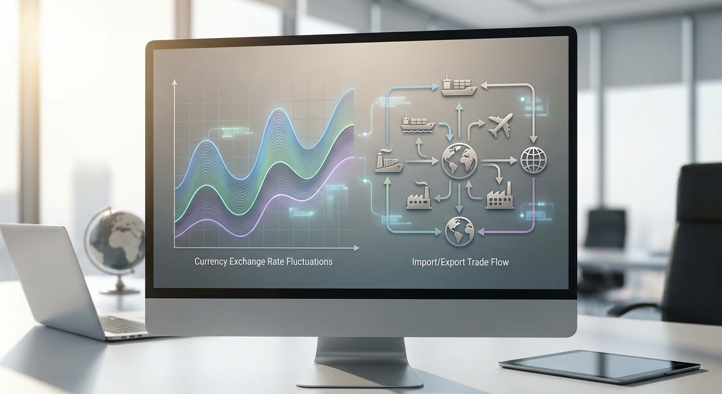 환율 변동 그래프와 수출입 거래 흐름도