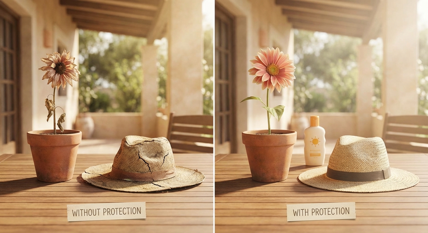 자외선 차단의 중요성을 보여주는 비교 이미지