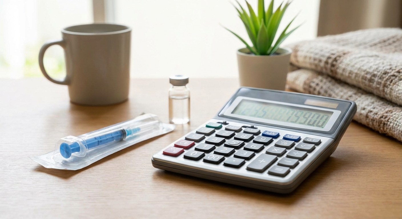 의료비 계산기와 주사기가 함께 있는 이미지