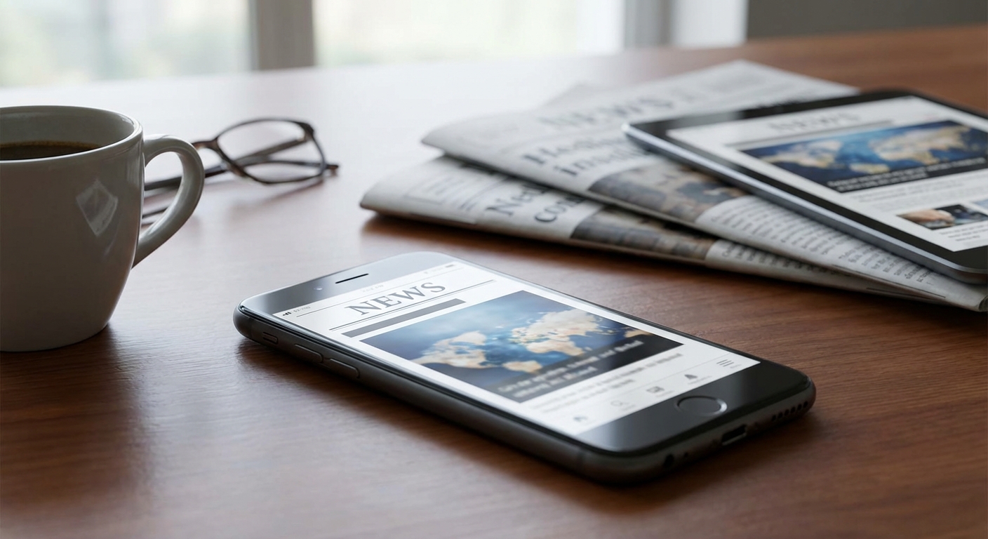 뉴스 헤드라인과 스마트폰 화면