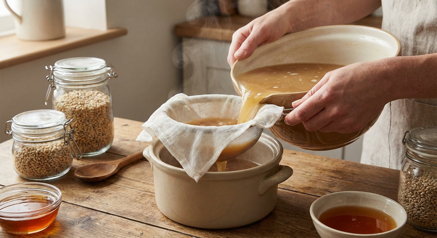 엿기름물을 거르는 모습