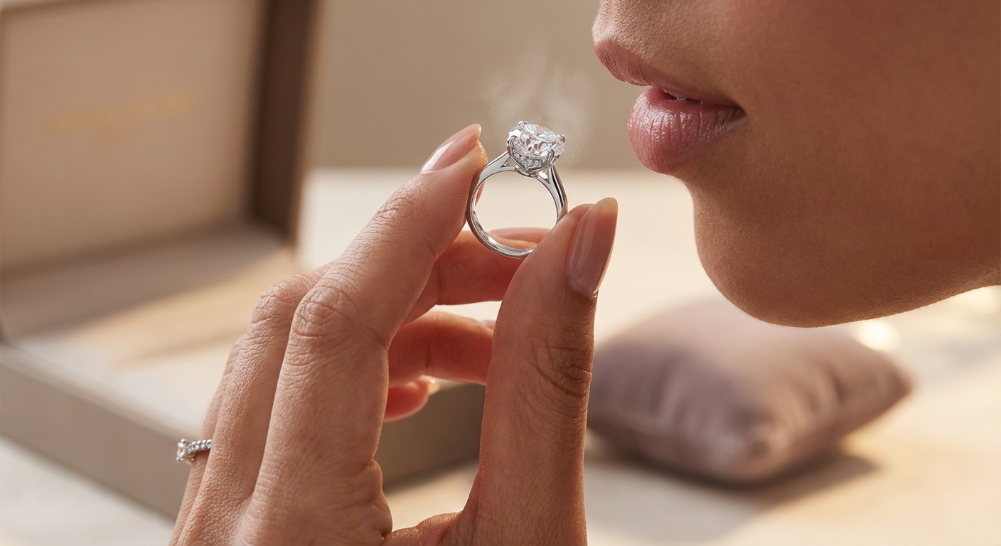 숨결 테스트를 하는 손과 다이아몬드