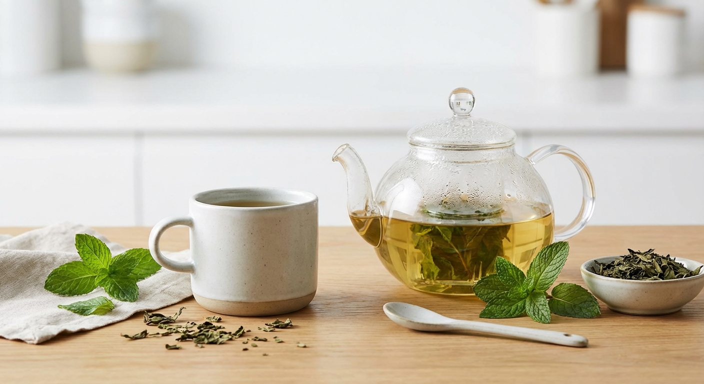 페퍼민트 차와 페퍼민트 잎