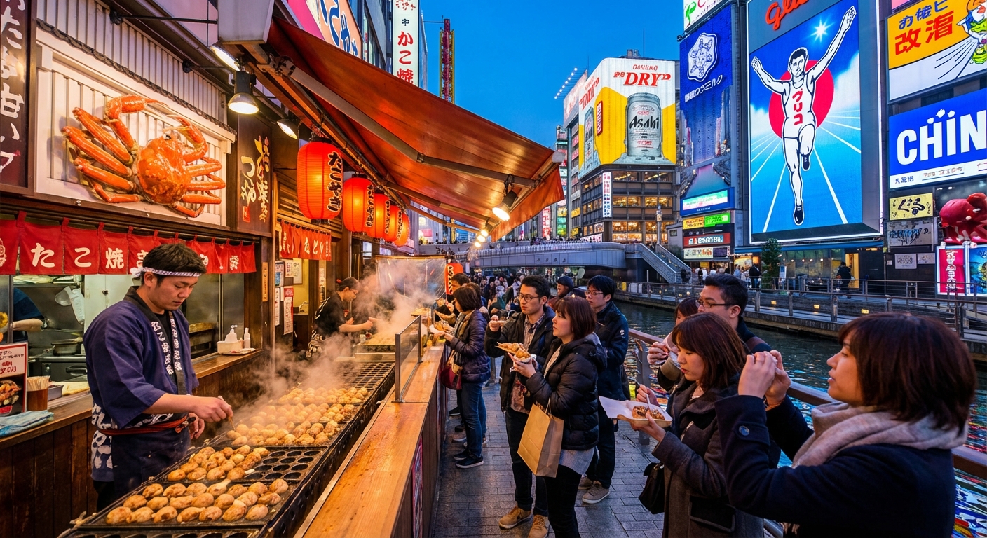 오사카 도톤보리 타코야키 가게 풍경