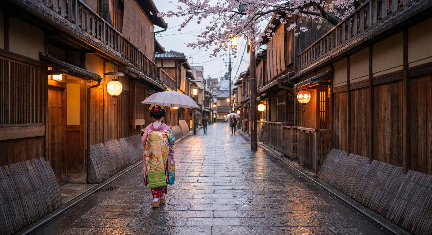 교토 전통 거리 풍경과 마치코
