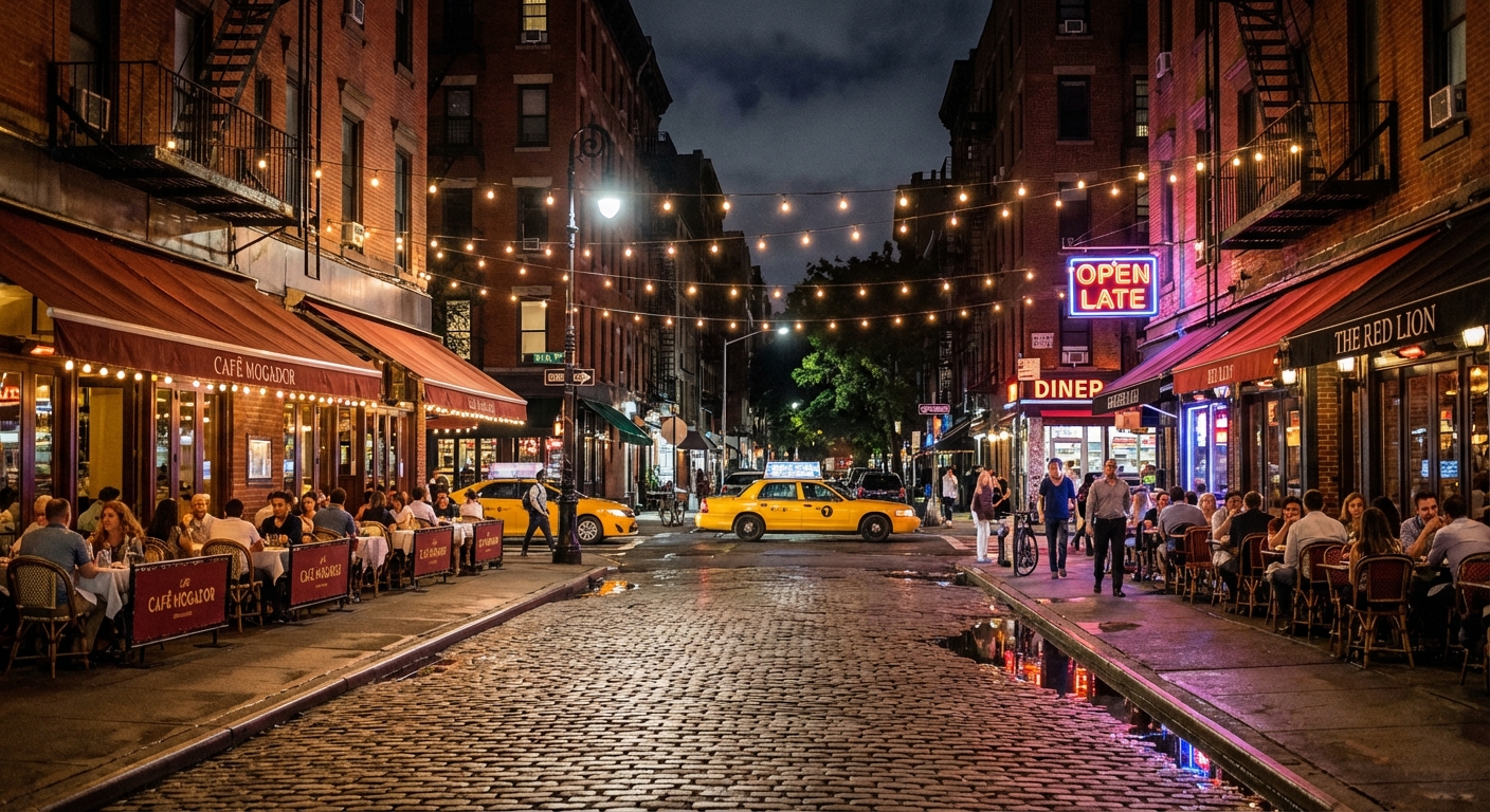 밤늦게까지 영업하는 뉴욕 레스토랑 거리