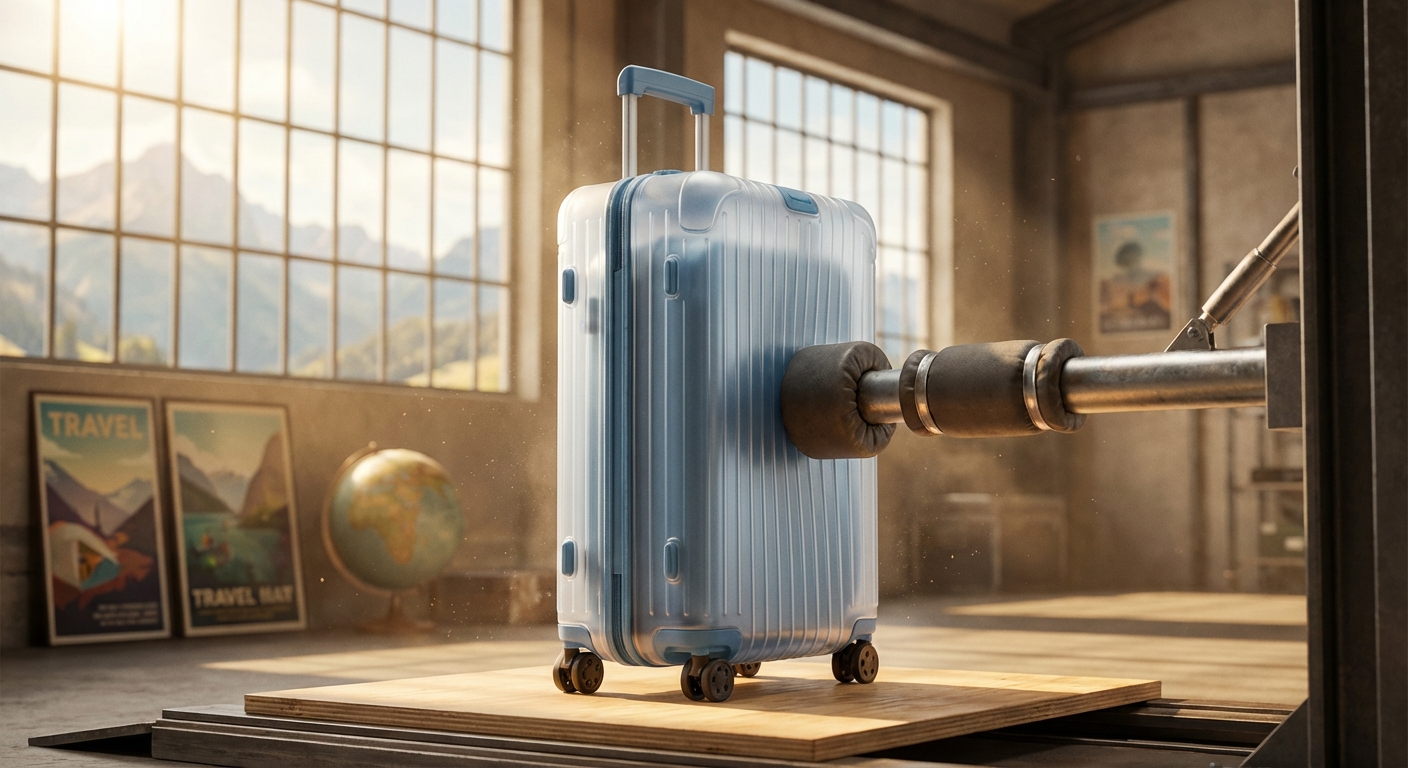 PC재질 캐리어의 충격 흡수 테스트 장면