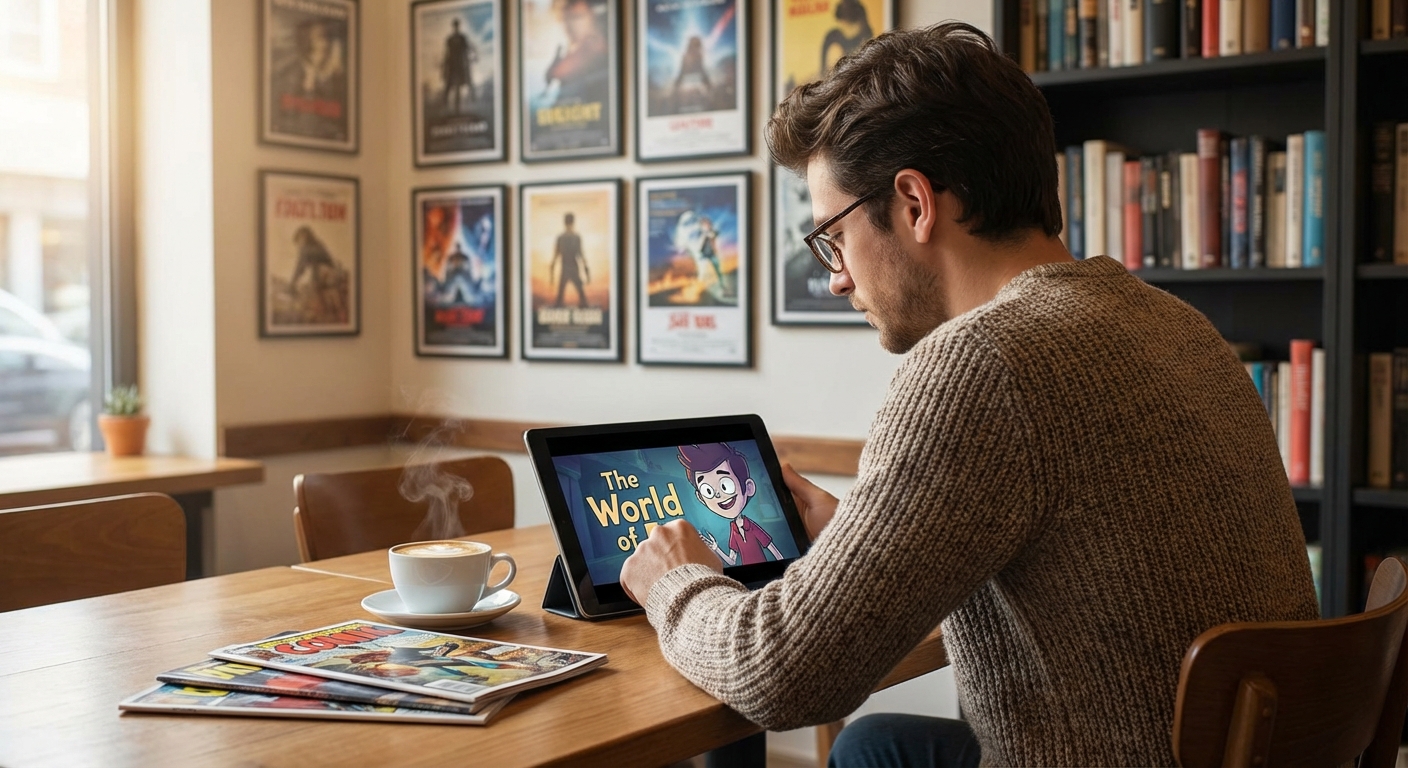 스핀오프 작품을 감상하는 사람의 모습