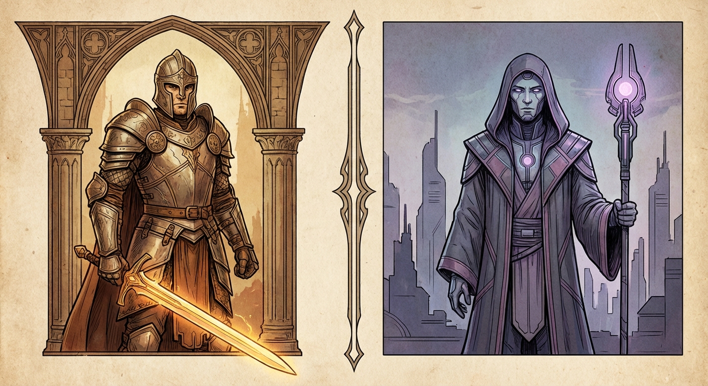 게임 캐릭터 비교 화면 또는 영화 포스터