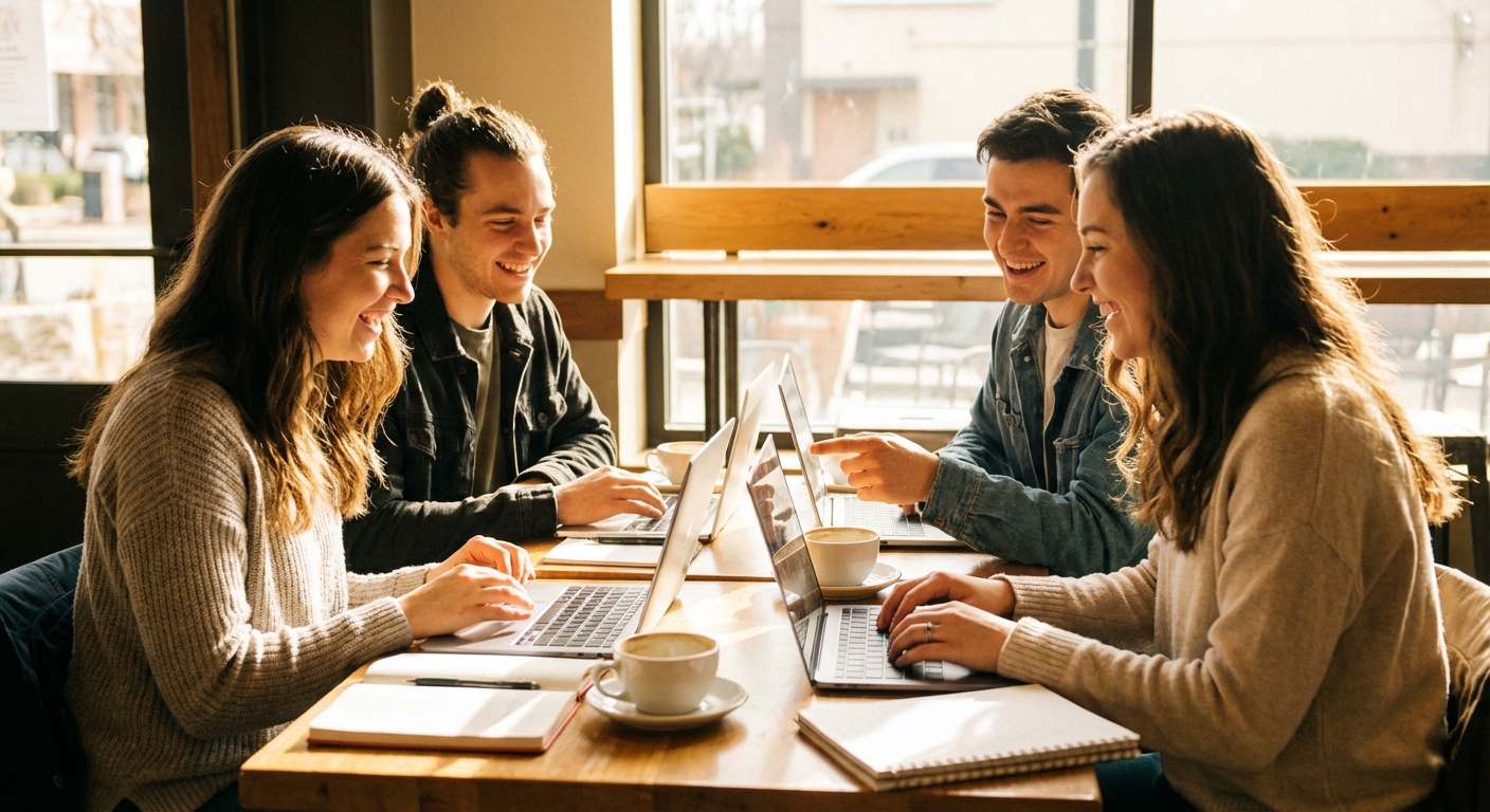 친구들과 함께 수강신청하는 모습