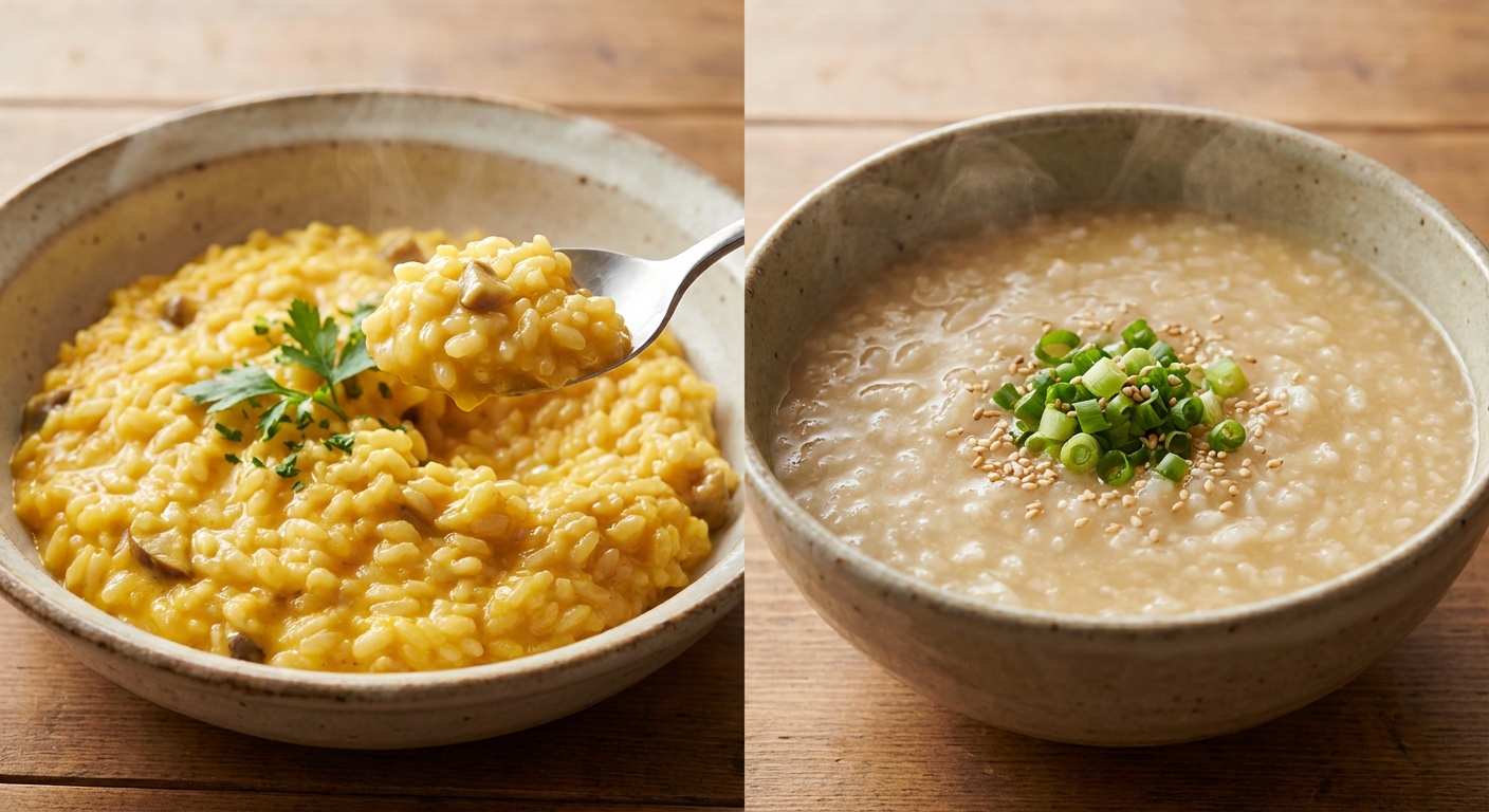 리조또와 죽의 식감 차이를 보여주는 클로즈업