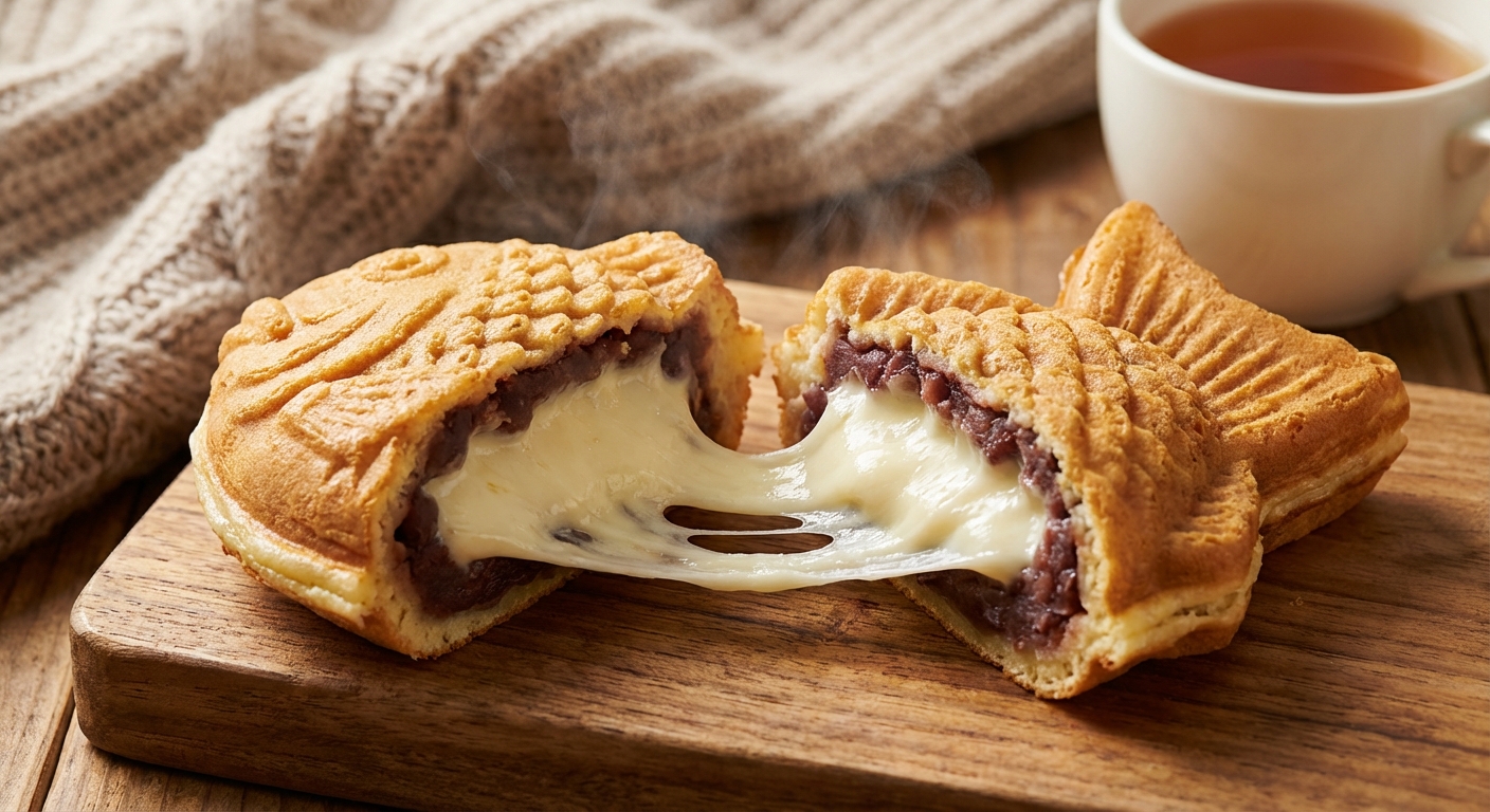 크림치즈가 쭉 늘어나는 붕어빵 단면 사진