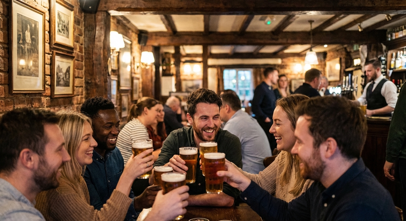 펍에서 맥주 마시는 사람들 모습