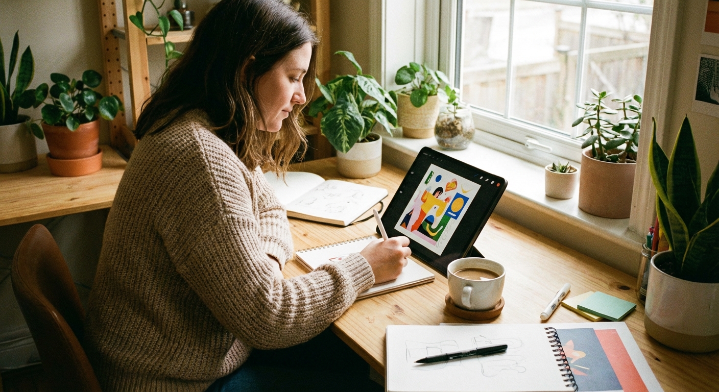 태블릿으로 디자인 작업하는 장면