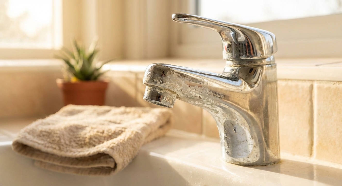 물때가 심하게 낀 수도꼭지