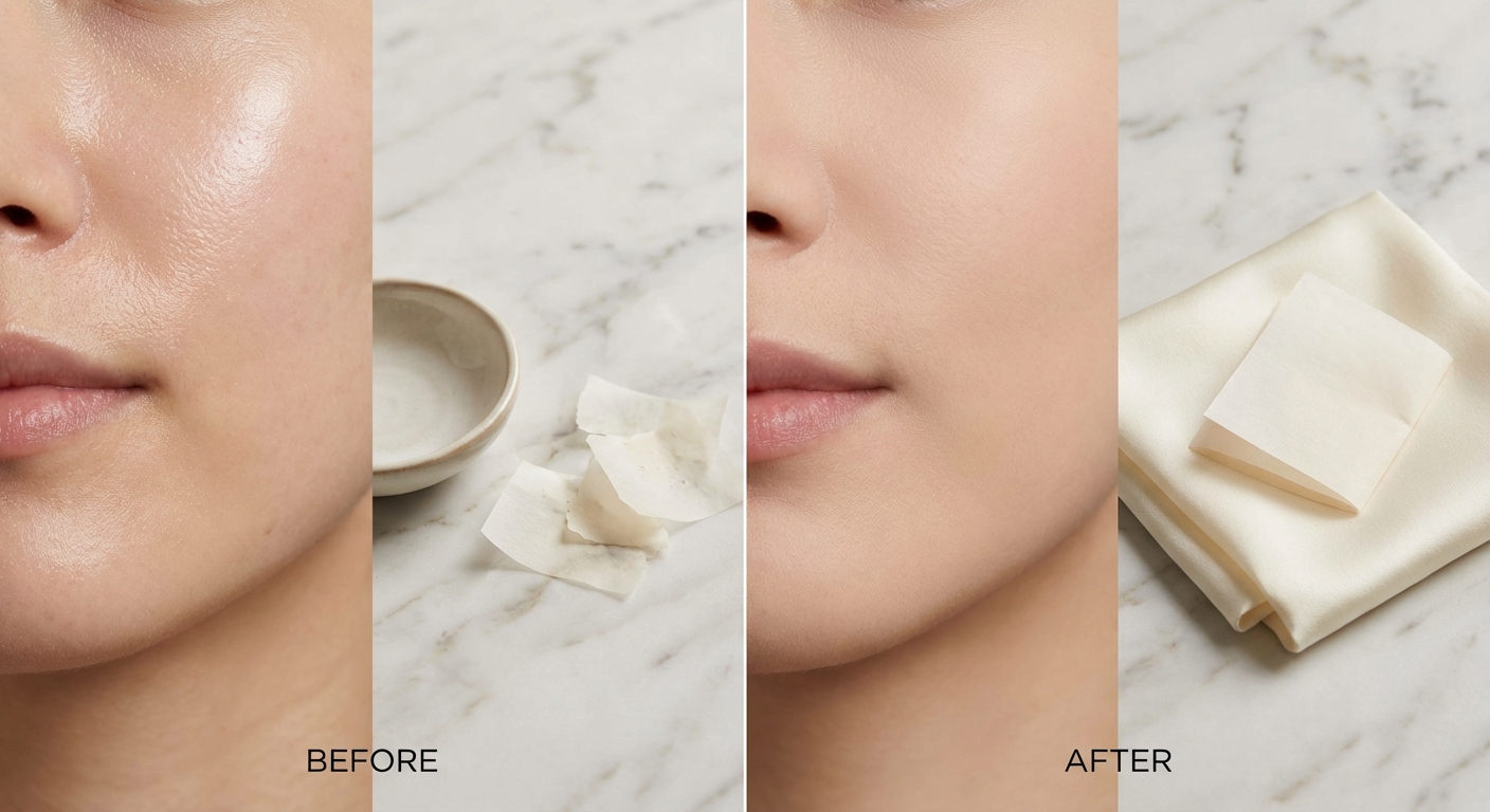 기름종이 사용 전후 피부 비교 이미지