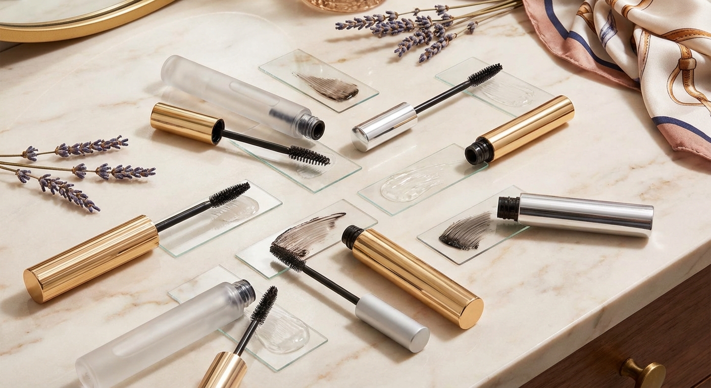 다양한 마스카라 픽서 제품들과 텍스처 비교