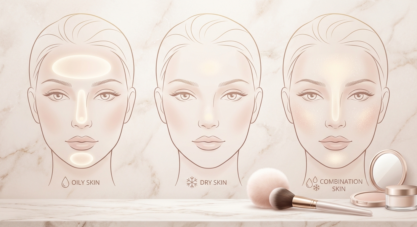 피부 타입별 파우더 처리 부위 다이어그램