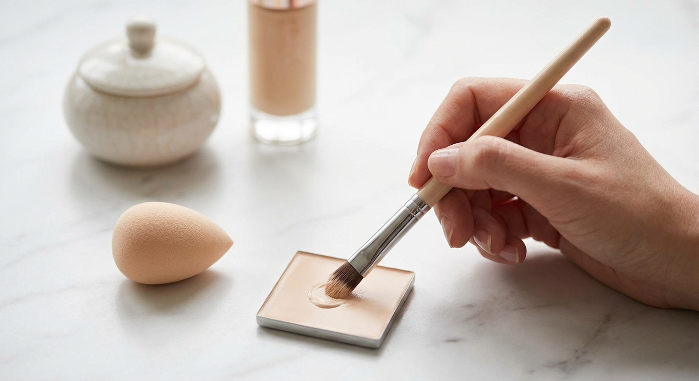 컨실러 브러시와 스펀지를 활용한 블렌딩 과정