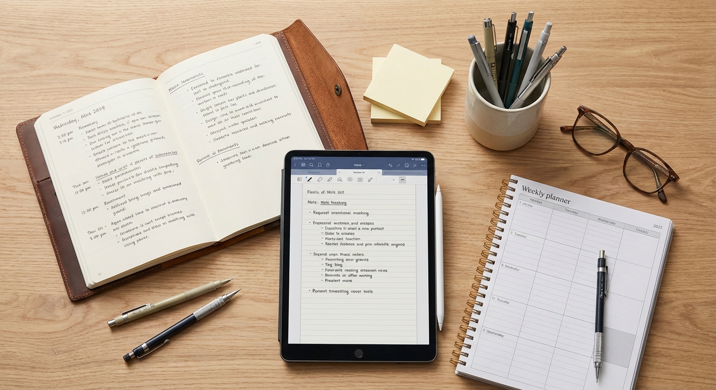 다양한 메모 도구와 플래너