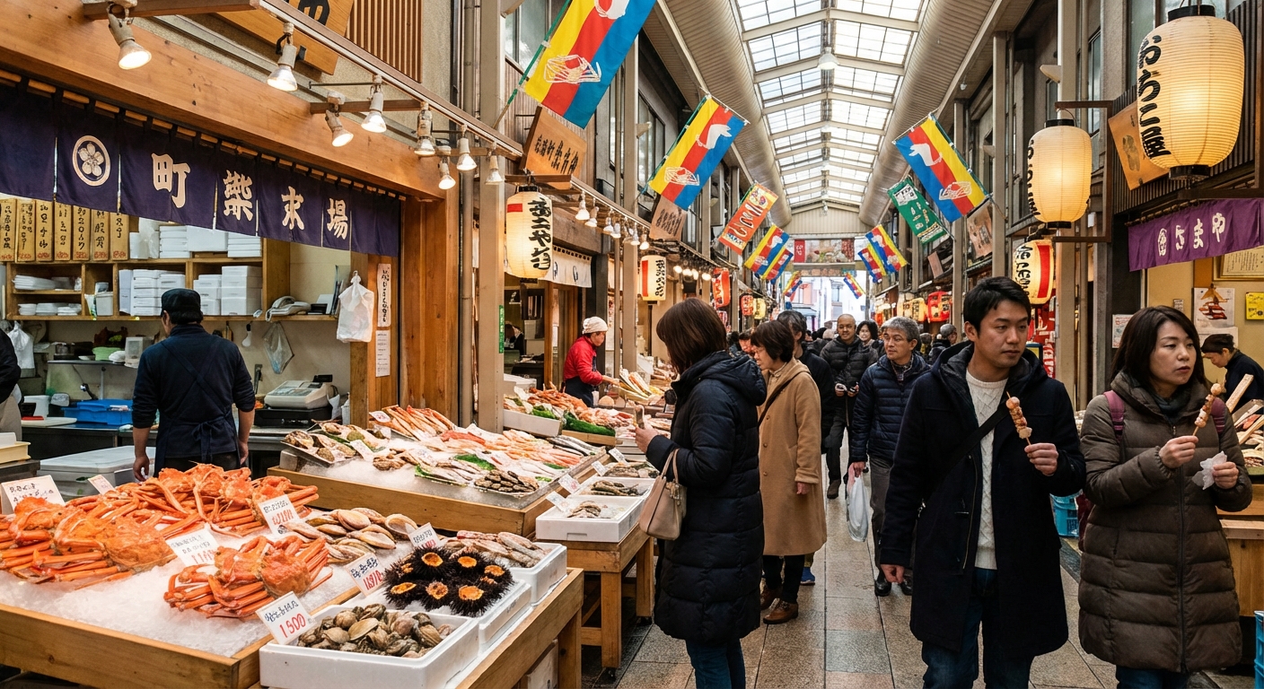 오미초시장의 신선한 해산물과 시장 풍경