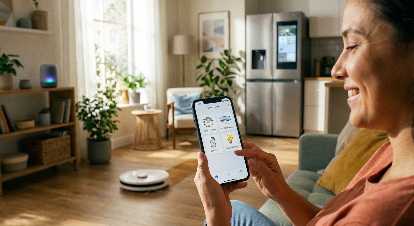 스마트폰 앱으로 AI 가전을 제어하는 모습