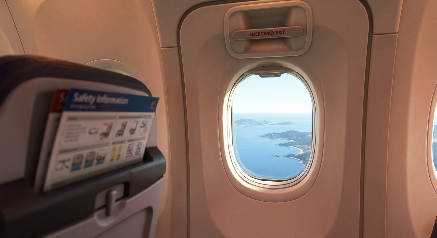 비행기 비상구 문과 안전 안내문