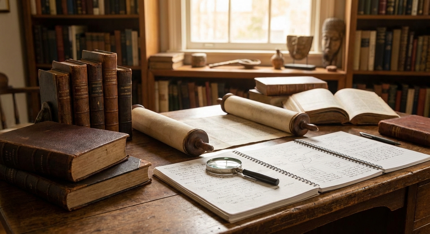 종교 서적과 연구 자료 이미지