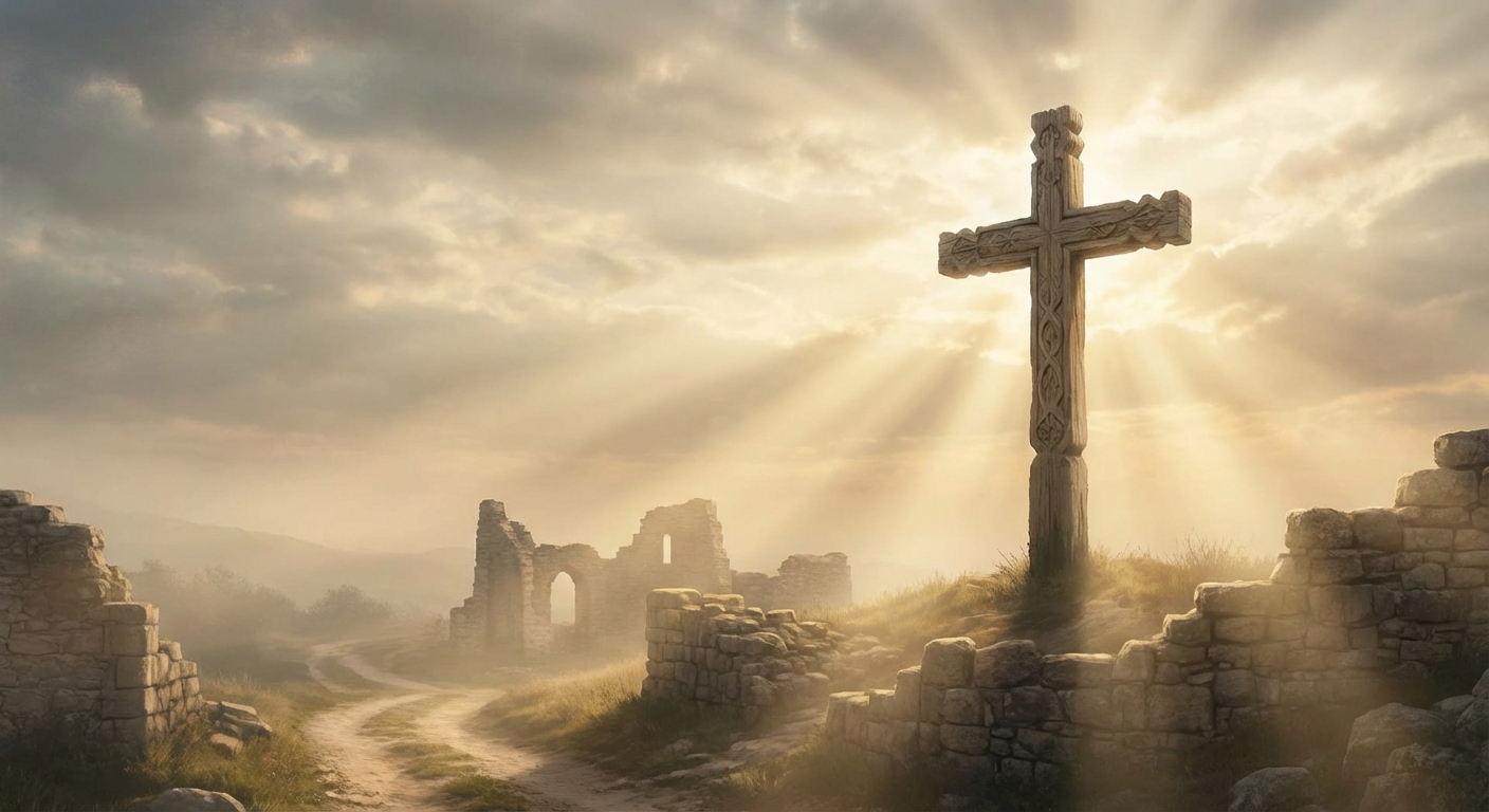 십자가 위로 비치는 햇살