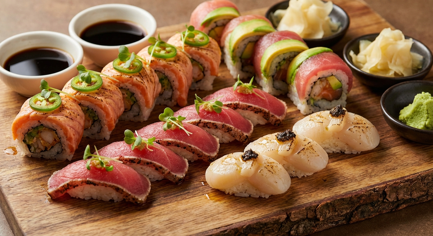 다양한 종류의 현대 초밥 이미지