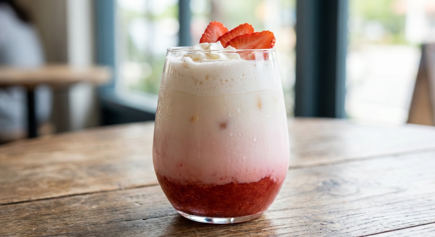 그라데이션이 예쁜 딸기라떼 한 잔