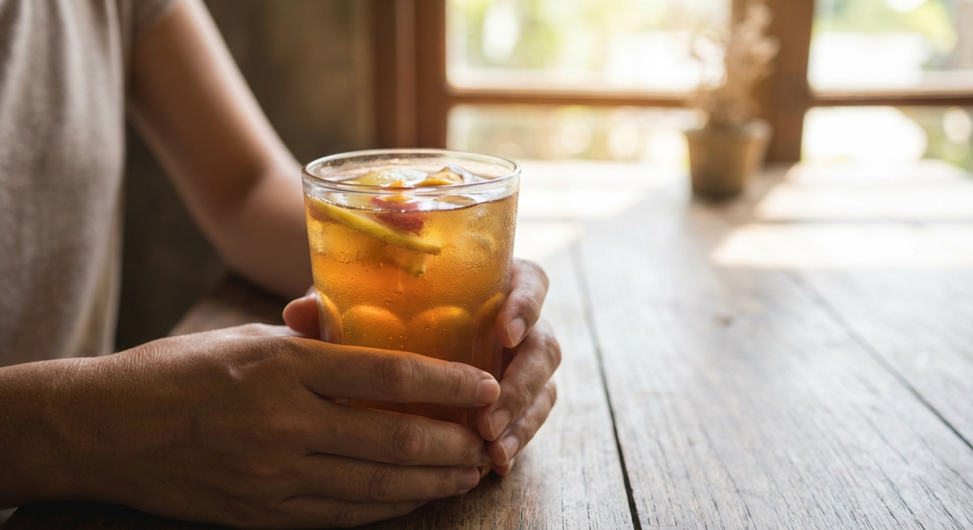 콤부차를 마시는 모습