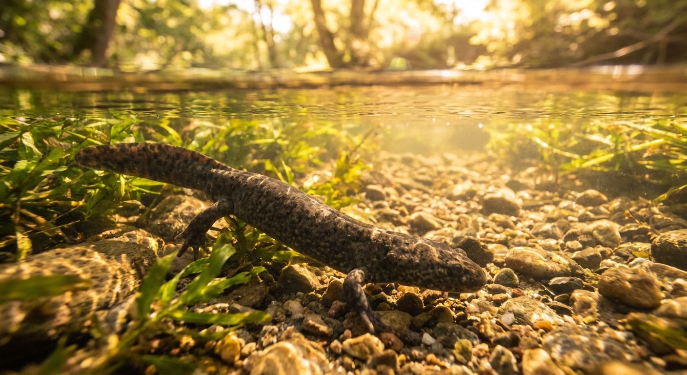도롱뇽이 물속에서 헤엄치는 모습