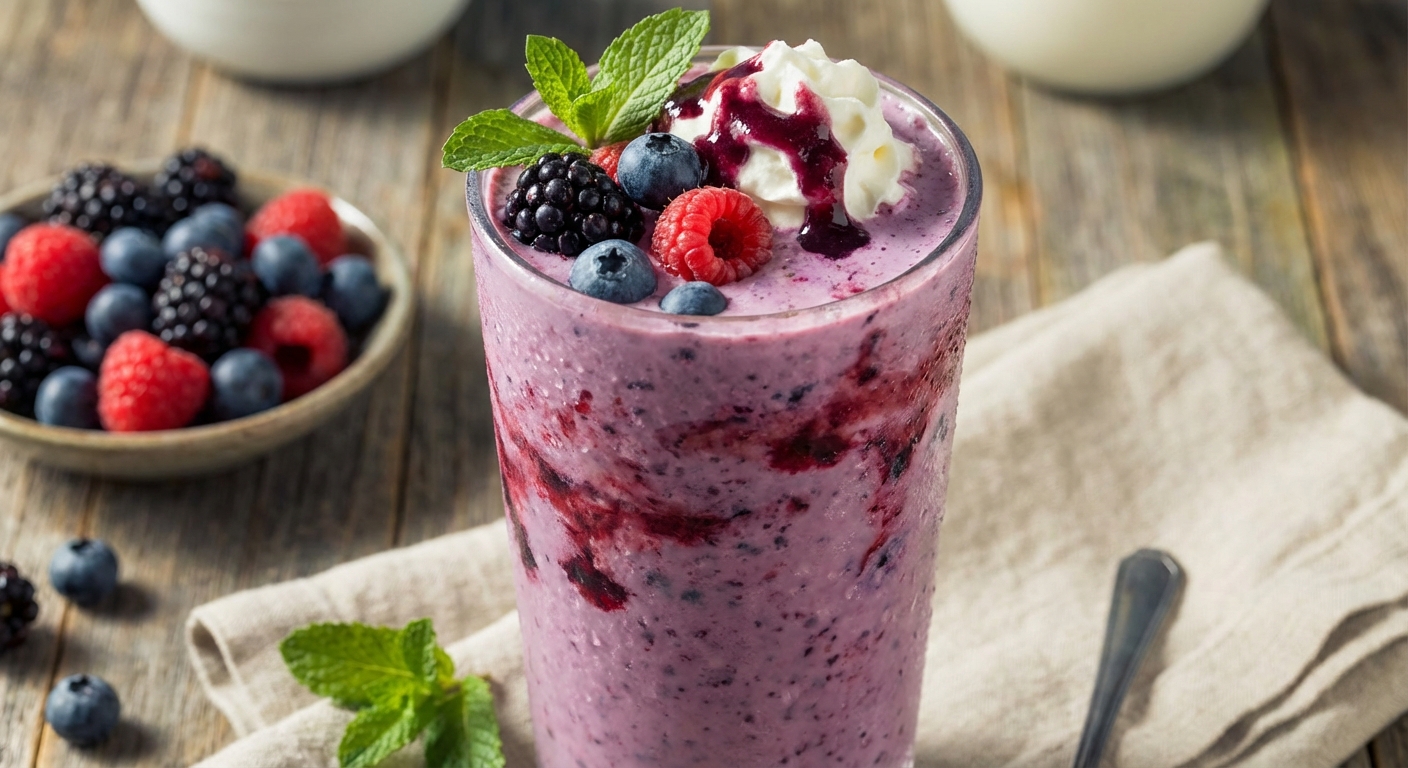 베리가 가득 들어간 보라빛 쉐이크